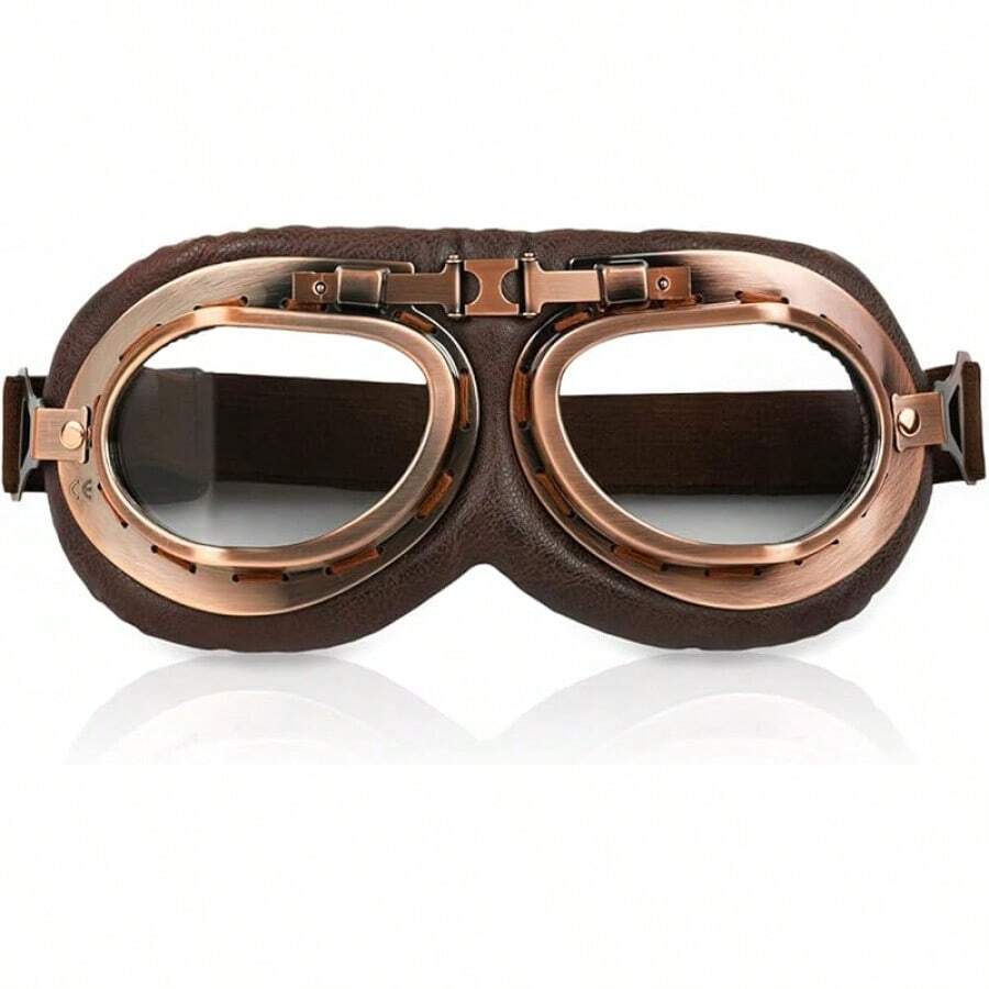 Cosplay Goggles Steampunk Motorcycle Goggles Costume Retro Pilot Style - Coklat - Lensa Bening - View 1