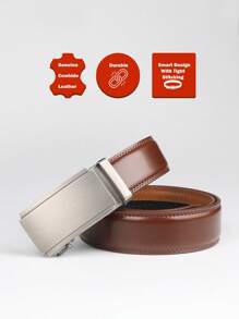 1pc Genuine Leather Ratchet Belt For Men-Men's Automatic Buckle Belt, Pants Waistband Fall, Autumn, Halloween Autumn-Winter Accessories,Suitable For Teens, Youth,Men,Casual, Outdoor, Athletic, Vacation, Graduation Gifts, Birthday, Daily Wear - Brown - View 2