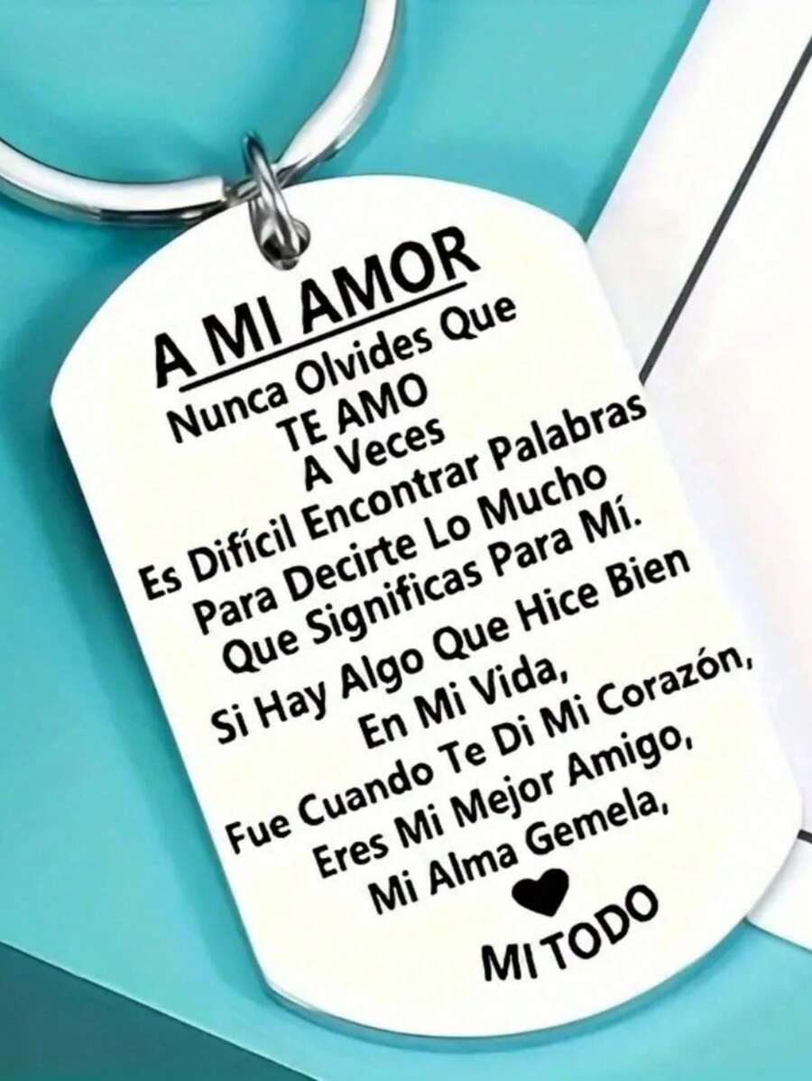 1pc Stainless Steel Military ID Tag Keychain, Spanish Couples's Gift For Valentine's Day, Couple Pendant Bag Accessories Lanyards With Id Holder Car Accessories Bag Charms Christmas Car Accessaries Teacher Friend Sister Gift Ideas