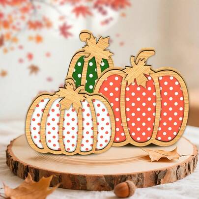 1/3pcs Wooden Pumpkin Tabletop Decoration, Three-Layer Thick Wood Board Design, Halloween Multi-Layer Tray Decoration Supplies, Mantel Office Home Decor