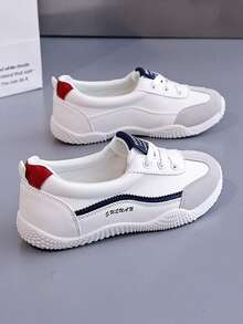 2025 春夏新款皮革休闲一脚蹬平底鞋，百搭运动鞋 - 白米 - 查看 2