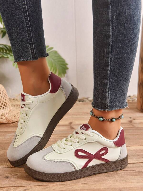 Women's Classic Lace-Up Casual Shoes, Bowknot Decor, Fashion, Non-Slip & Durable Flat Shoes