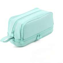 1pc Dual-Side Open Pen Bag Pencil Case 4 Compartments With Zipper & Portable Handle Storage Organizer Pouch For Stationery School - One Size - View 16