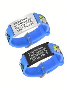 Bracelet d'urgence personnalisé / Bracelet d'identification spécial anti-perte. Ce bracelet d'identification mignon avec une plaque incurvée en acier inoxydable convient aux adolescents. Il est disponible en couleurs optionnelles de rose, bleu, rouge, noir et blanc, avec des styles couvrant la mode, les couleurs, le vintage, le minimaliste, le décontracté et le mignon. Il propose une personnalisation. - Multicolore - Voir 10