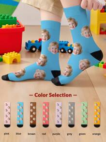 1 Pair Of Customized Face Children's Mid Tube Socks, Put Any Face On Socks,Boy And Girl, Personalized Socks For With Photos, Interesting Customized Picture Pairs With Medium To Long Socks