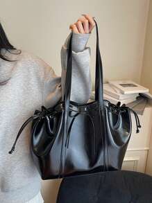 Women's Highly Attractively Retro Tote Bag New Large Capacity Fashionable Versatile Armpit Bag Daily Simple Solid Color Casual Commuter Shoulder Bag Suitable For Commuting To Work, Shopping And Daily Matching - Black - View 5