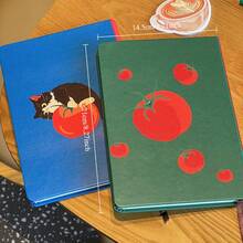 1/2 st söt anteckningsbok med tomatkatt, sött djurtema och tomatkattmönster, rutnät på insidan, pappersomslag, lämplig för skrivning och skissning