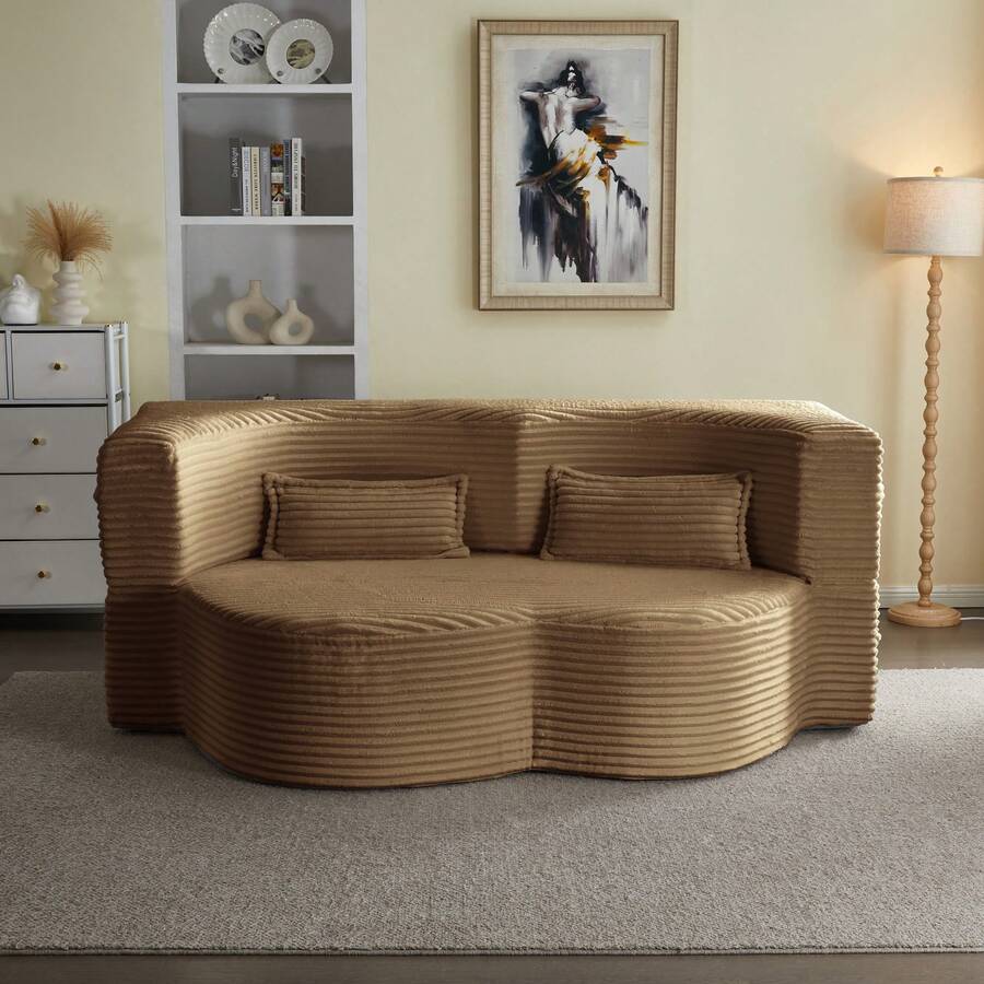 Modern Floor Sofa With 2 Pillows,Convertible Plush Corduroy Foam-Filled Sleeper Sofa Bed,15" Full Size Folding Mattress For Living Room,Guest Bed,No Assembly Required - Lạc đà - Xem 1