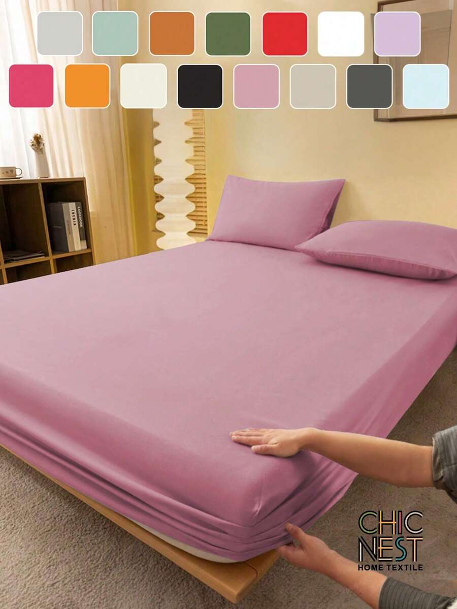1pc Solid Gray-Pink Fitted Sheet, Mattress Protector, Mattress Cover, Fitted Sheet, Soft & Breathable, Fits Various Bed Sizes - Twin, Full, Queen, King, Deep Pocket Design Up To 11.8 Inches, Home Textile - Dusty Pink - View 1