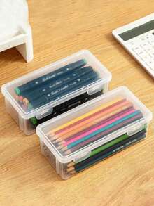 1PC大型透明PP收纳盒带盖，轻巧，未完成表面处理，用于办公和学校用品收纳盒，带钢笔，铅笔，记号笔，工艺品，桌面收纳，桌面展示盒，化妆品收纳盒 - 無色 - 查看 10