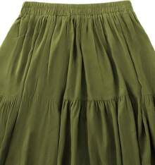 Women's Summer Long Flowy Renaissance Skirt With Pockets - Boho High Waist A-Line Maxi Skirt,Vacation Outfits Women,Valentine Outfits For Women,Street Photography - 橄欖綠 - 查看 3