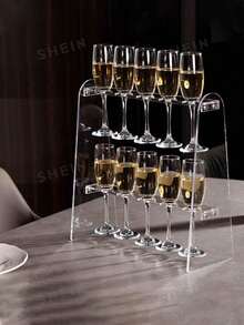 1pc Merry Christmas Elegant Acrylic Champagne Tower Glass Holder, Transparent Display Rack For Party, Wedding, Christmas, Detachable High-End Party Champagne Cup Stand, 2-Tier Champagne Tower Rack For Living Room, Dining Room, Holiday Use