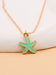 1pc Women Elegant Starfish Pendant Necklace - Gold Metallic With Shiny Blue Starfish Charm, Suitable For Party, Birthday And Spring Festival Gifts, Versatile Ocean-Themed Accessory, Exquisite Craftsmanship