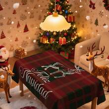 1pc Rectangular Tablecloth, Classic Red & Black Plaid Christmas Tablecloth With Minimalist Reindeer Print Design, Suitable For Various Christmas Scenes, Washable And Reusable, Applicable For Daily Home, Restaurant, Living Room Gatherings, Christmas Themed Parties, Indoor/Outdoor Use - Multicolor - View 17