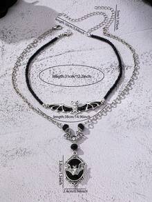 2 Pcs Vampire Gothic Style Bat Pendant Necklace , Halloween Style Bat Choker , Y2K Punk Jewelry - Bat Pendant Necklace Set - View 3