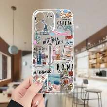 Fashionable Travel 1pc Minimalist Transparent Anti-Drop Protection Phone Case With Castle & English Text Graphic, Compatible With IPhone 17 Pro Max,16 Pro Max, 15, 14 Plus, 13, 12, 11, And Series Waterproof Shockproof Scratch Resistant,Gift,Boyfriend,Girlfriend - 款式1 (1PC) - 查看 1