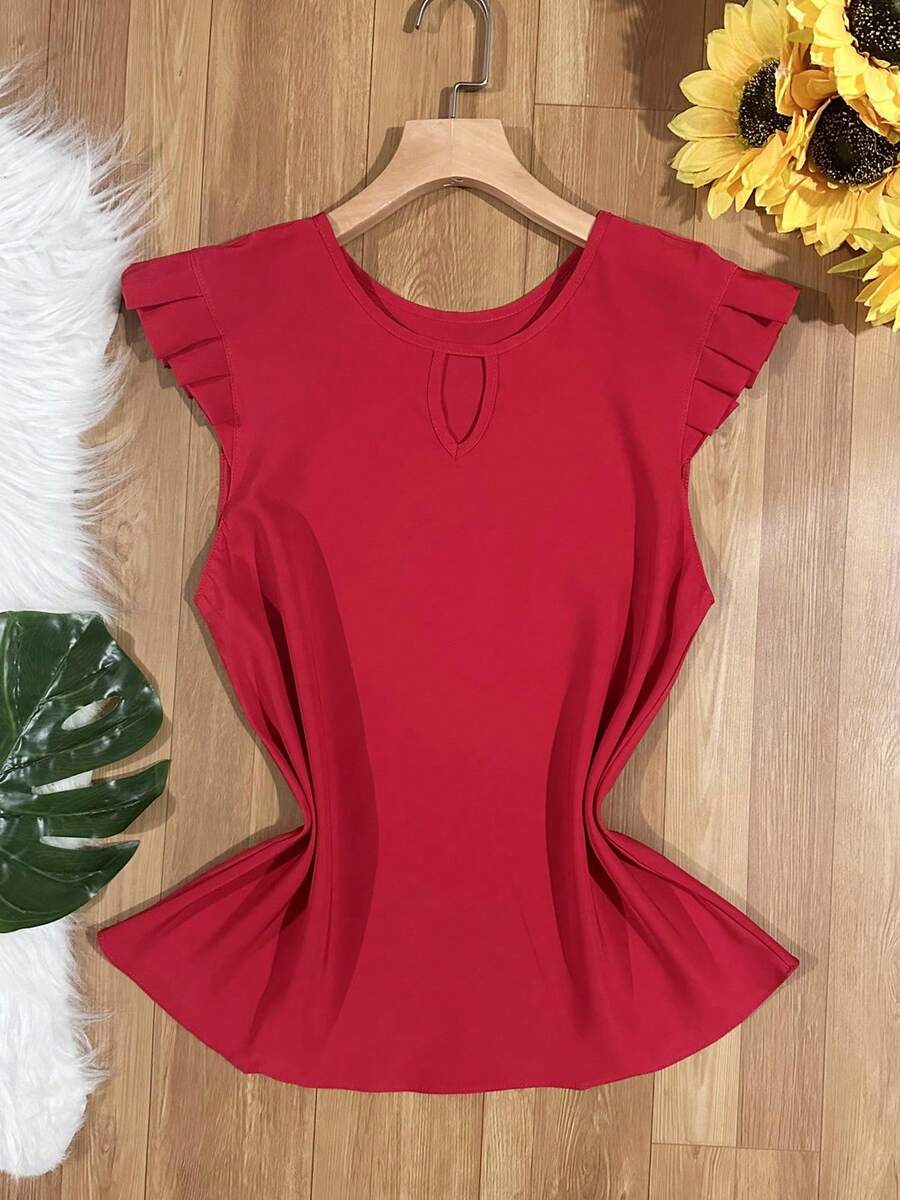 Women's Fashion Crepe Tank Top - Red - View 1