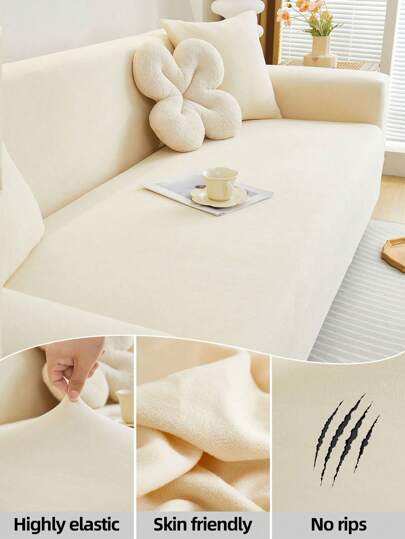 1pc Solid Color High Elastic Sofa Cover, Non-Slip, Style, Machine Washable, Fits 1/2/3/4 Seat Sofa, Home Decor