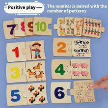 1set Early Educational Wooden Number Matching And Counting Puzzle Game For Kids,Bilingual English Numerals & Animal Figures Learning Board - Multicolor - View 4