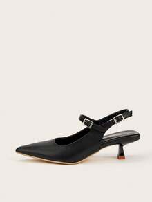 女士尖头纯色高跟鞋，低鞋面皮革鞋面，简约优雅百搭，适合通勤和办公室穿着，小猫跟封闭式鞋头凉鞋