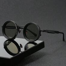 1 pieza Gafas de moda de unicolor estilo retro con estilo, lentes giratorias - brillo ajustable, marco de aleación, lentes TAC de color negro y gris - Multicolor - Ver 3