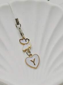 1 pièce breloque de pendentif de téléphone en forme de cœur métallique et lettre de l'alphabet A à Z - Noir - Voir 38