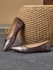 2025 Spring New Pointed Toe Flats Women Shoes, Elegant French Style Low Vamp Flat Shoes - Gunmetal - View 5