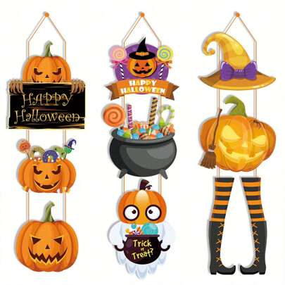 3 pièces Décoration de fête d'Halloween Chapeau magique citrouille Décoration suspendue de porte Décoration de scène de festival fantôme Décoration suspendue