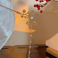 1pc/2pcs 2025 Red Tassel Hair Clip, Elegant Retro Fan-Shaped Hair Accessory For Bun Hairstyle, Hairpin, Bun Extension, Hair Bun Maker, Bun Hair Piece, Hair Styling Pins, Pins For Hair, Bobby Pins, Hair Accerssories, New Year Glamour