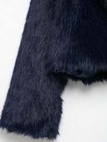 Camellia New Autumn/Winter Faux Fox Fur Collar Fashionable Short Jacket, Youthful Artificial Fur Coat - Navy - View 8