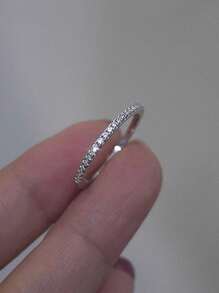 BALMORA 1pc Fashionable Minimalist High-End S925 Sterling Silver Inlaid Zirconia Ring, Women's Ring, Gift For Girlfriend - Silver - View 4