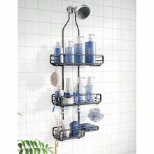 Shower Caddy Hanging Bathroom Organizer: Over Head Adjustable Rack For Tall Showerhead Extra Large Storage Shelf For Big Shampoo Bottles With Soap Holdergift - Black - View 1
