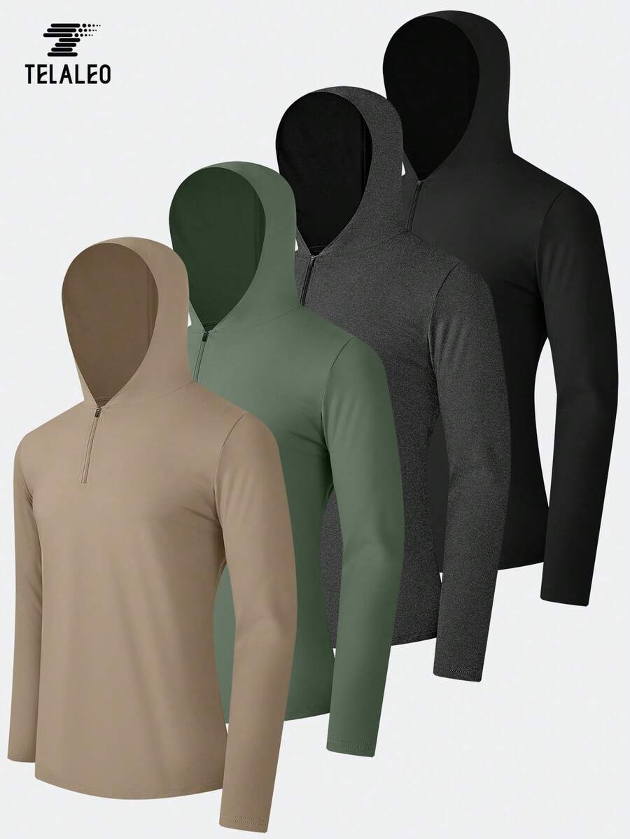 TELALEO 4 Pack Boyfriend Style Men's Quarter Zip Hoodies, Zip Up Hoodie Long Sleeve Sweatshirt, Casual Pullover For Workout Gym Running - Nhiều màu - Xem 1