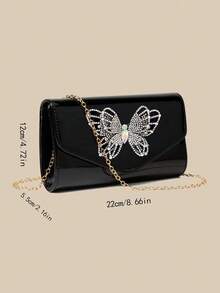 1 件黑色镜面 PU 女士晚装包，光滑包身搭配水钻蝴蝶装饰 - 优雅时尚，适合婚礼、派对、联欢晚会和其他正式活动（手提包/托特包/单肩包/斜挎包） - 黑色 - 查看 10