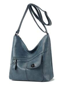 Soft Leather Retro Single Shoulder Bag For Women 2024 New Fashionable Large Capacity Multi Pocket Mom Bag, High Grade Diagonal C - Blue - View 5