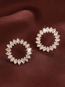 1对优雅乡村风格向日葵设计立方氧化锆镶嵌时尚耳环，女士款 - 彩色 - 查看 4