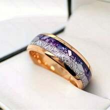 Stainless Steel Ring With Inlaid Silver Foil And Carbon Fiber, Domineering Design For Men Classic Rose Gold Stainless Steel Wedding Band For Men, Arrow Inlay Design, - Multicolor - View 4