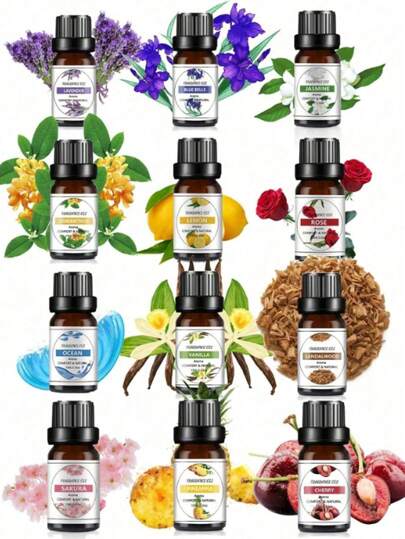 6pcs/1pc Water-Soluble Aromatherapy Essential Oils, Essential Oil Gift Set, 10ml Essential Oils, Natural Aroma Diffuser, Stone Humidifier, Car Diffuser, Home Fragrance Refill, Gardenia, Rose, Sandalwood, Aromatherapy Oils, Valentine's Day Gift