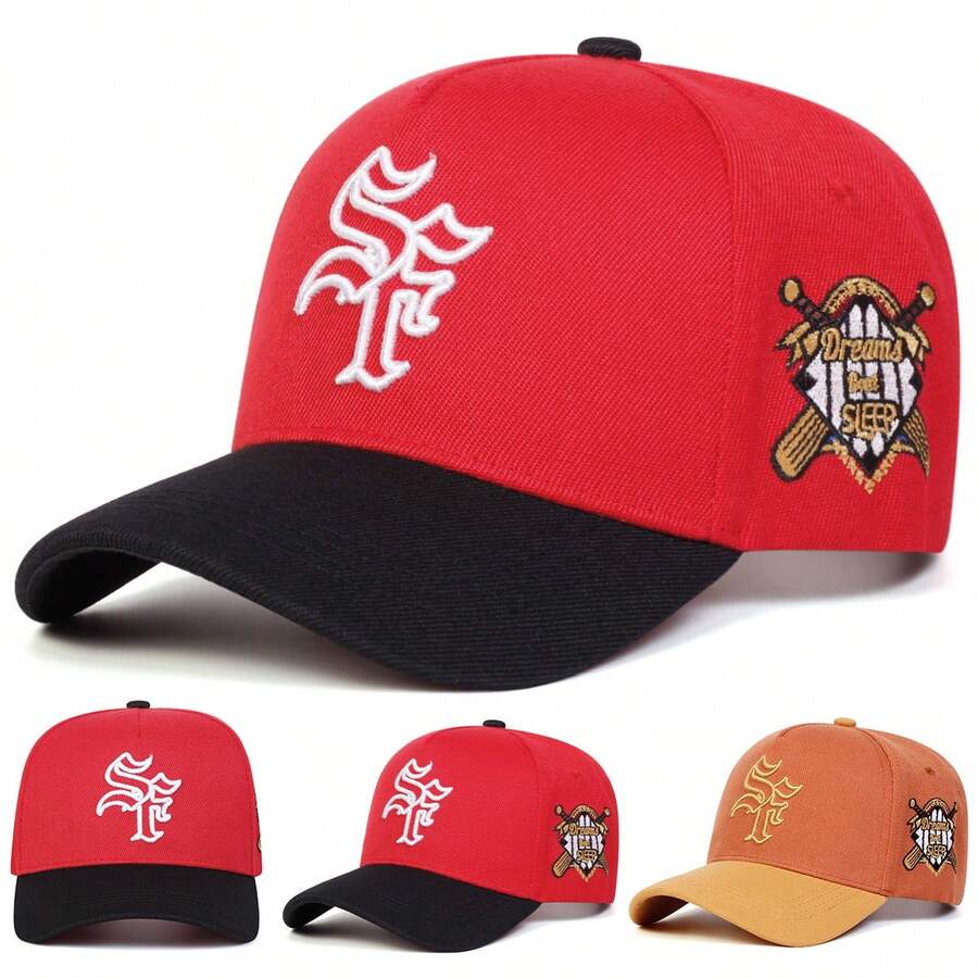1 pièce Casquette de camionneur gothique SF pour hommes, casquette de baseball avec broderie de lettre personnalisée, chapeau de mode de rue à 5 panneaux, casquette décontractée de protection solaire pour le printemps, l'automne, les voyages et la plage