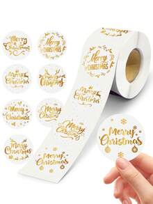500pcs Golden Merry Christmas Round Stickers Xmas Decorative Sealing Stickers Christmas Gifts Packaging Supplies Labels Stickers Hand Ledger Stickers DIY Diary Hand Account Sticker Merry Christmas Decorations For Home 2025 New Year 2026 Decorations