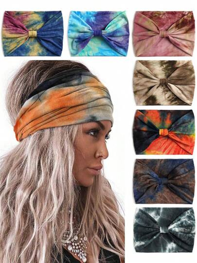 1pc Bohemian Tie-Dye Headband For Women & Girls - Non-Slip Elastic, Suitable For Workout, Yoga, Tie-Dye Bohemian Polyester Fashion All Season Fall Winter Hair Band Hair Accessories For Women For Vacation Outfits Woman Elegant Scarf Women Bandanas Soft Headwrap