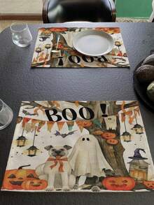 1 buc/4 buc/6 buc/48 buc Covorașe cu model de fantome de Halloween, Covorașe sezoniere de Halloween, Material asemănător inului în stil modern, Decor de casă de Halloween, Articole pentru petreceri de interior și exterior, Decorațiune tematică de Halloween, Decor de cameră. Potrivit pentru decorarea casei și a bucătăriei și decorarea petrecerii de Halloween.