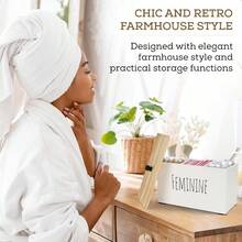 Tampon Holder Storage For Bathroom Feminine Wood Container Box Women Product Organizer Farmhouse Decor Pad Storage Container Box Rustic Accories White