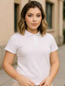 Polo Neck Blouse With Short Sleeves And Functional Buttons For Women - trắng - Xem 7