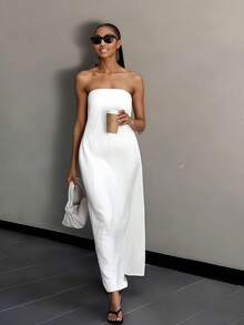 Womens Linen Wrap Dress Backless Maxi Sleeveless Two Colors Ivory And Linen Beige Beach Wedding Guest Dress High Waist Vacation Long Dress - trắng - Xem 6