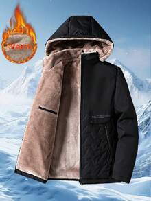 Men's Winter Jacket, Warm Fleece Hooded, Fashionable Casual Outerwear - Black - View 1