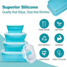 Collapsible Silicone Food Storage Container, Leftover Meal Box For Kitchen, Bento Lunch Boxeree, Microwave, Dishwasher And Fre Safe. Foldable Design Saves Your Space - Picture Color - View 7