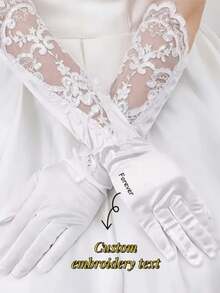 1 Par de Guantes de Novia de Encaje y Satén Personalizados, Bordados a Medida, Guantes de Encaje Blanco Personalizados para Ópera y Fiesta, Elegante Disfraz de Princesa, Guantes de Novia para Boda