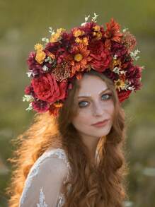 1pc Luxurious Floral Headband For Women, Spring Mori Style Flower & Grass Hair Accessory