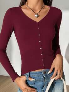 Women Cardigans - 酒紅色 - 查看 3